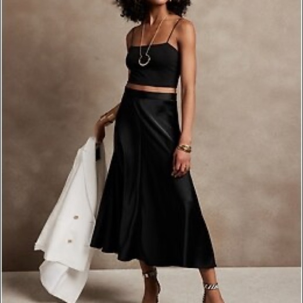 Banana Republic factory black satin slip midi skirt